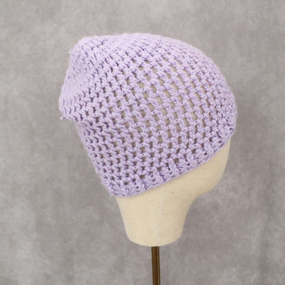 Purple Crochet Cable Knit Y2K Cottagecore Vintage Beanie Cap Hat OS‎
